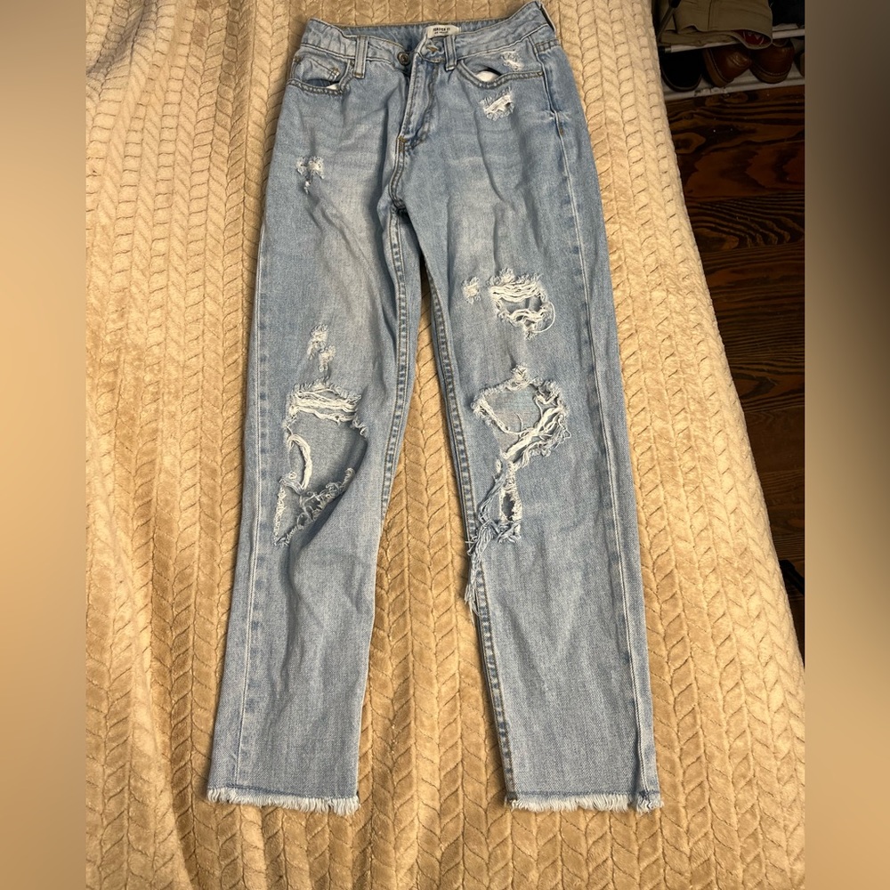 distressed straight leg jeans